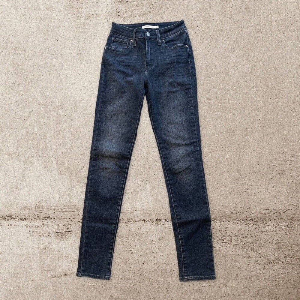 Levis 721 High Rise Skinny Jeans Womens 24 Dark Wash Black 24x30